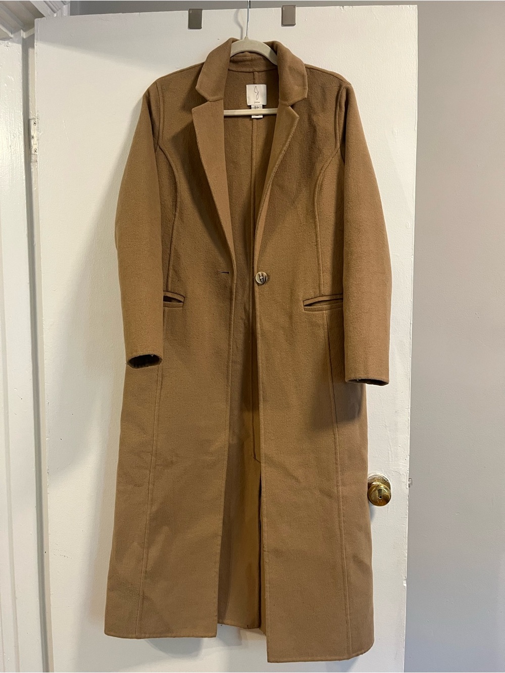 Joie Long Camel-Tan Wool Blend Trench Coat